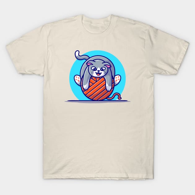 Cute Cat Playing Yarn Ball Cartoon Vector Icon Illustration T-Shirt by Catalyst Labs